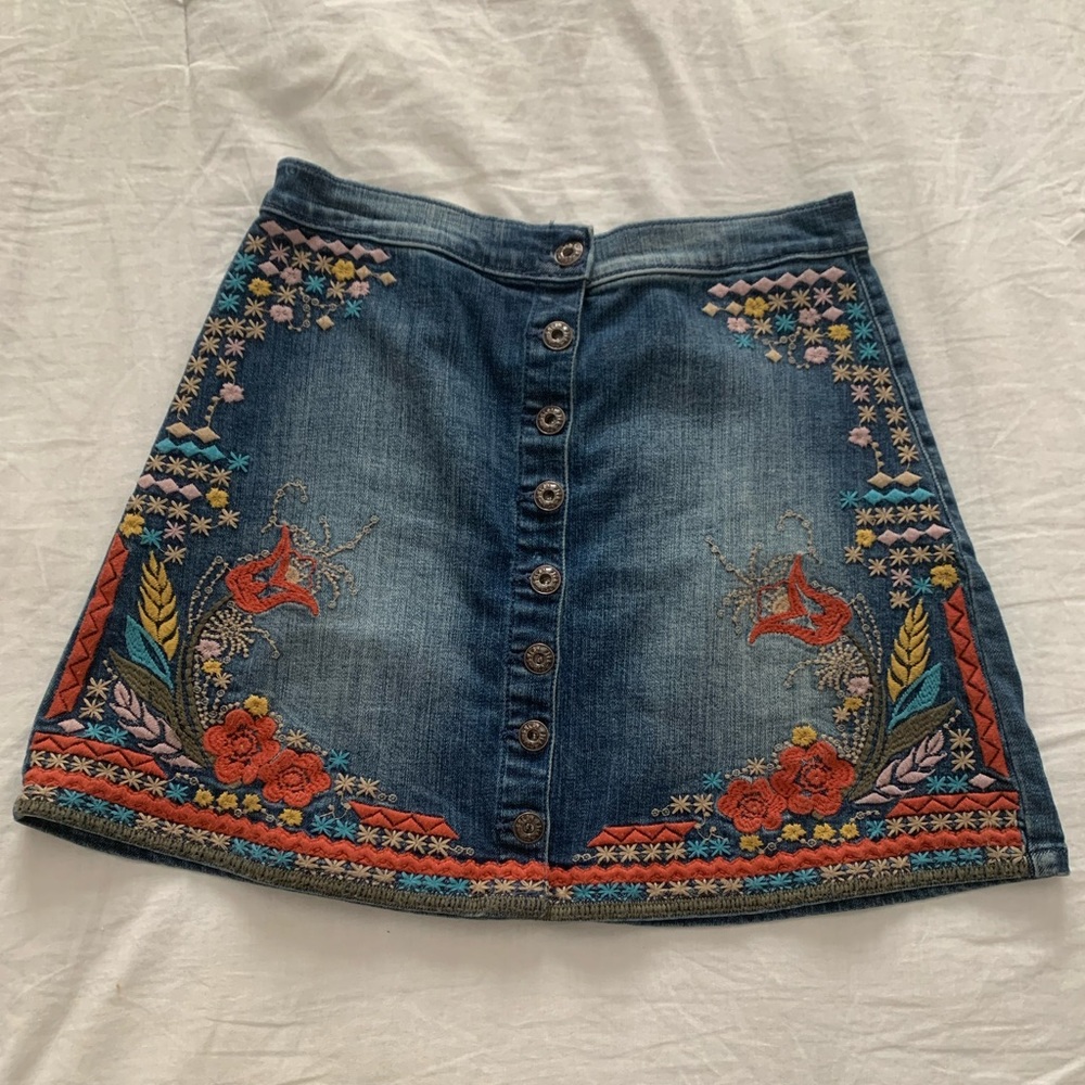 Embroidered Jean Skirt